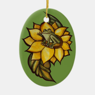 Sunflower Frog Floral Froggy Flower              Ceramic Tree Decoration