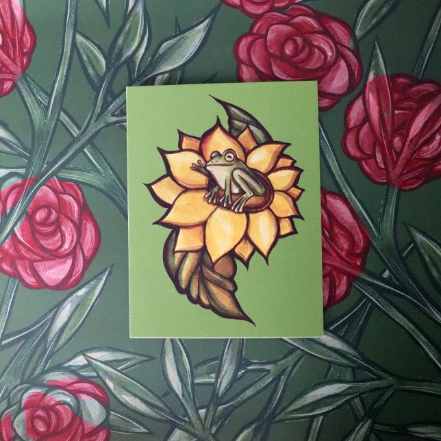 Sunflower Frog Floral Froggy Flower                Postcard (Creator Uploaded)
