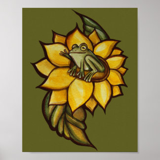 Sunflower Frog Floral Froggy Flower Poster