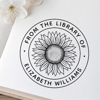 Sunflower from the library of book custom name self-inking stamp