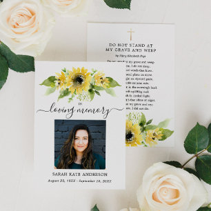 Sunflower Funeral In Loving Memory Poem Card