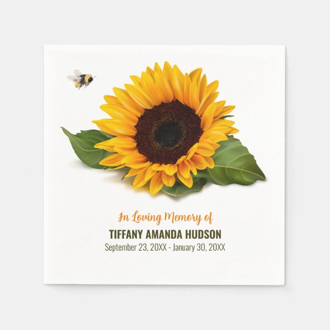 Sunflower Funeral Memorial Napkin (Front)