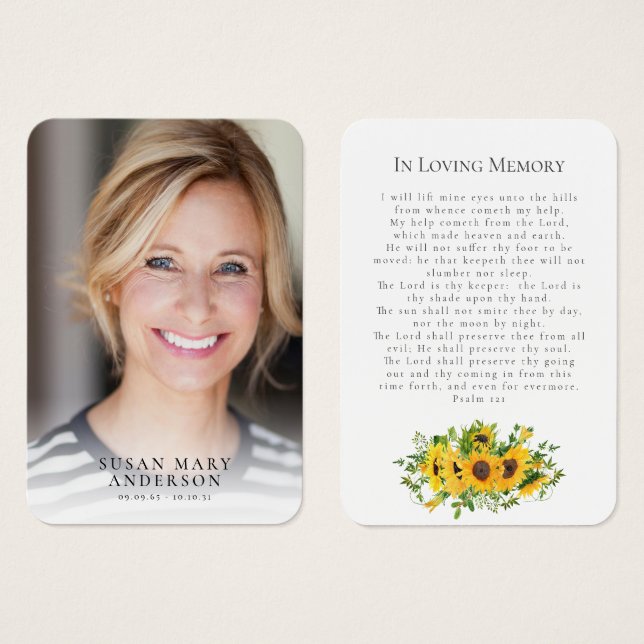 Sunflower Funeral Memorial Photo Prayer Card (Front & Back)
