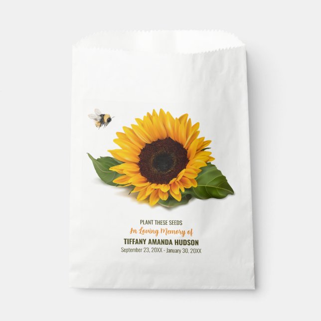 Sunflower Funeral Memorial Seed Packet Favour Bags (Front)