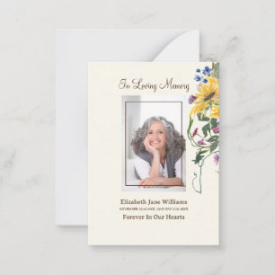 Sunflower Funeral Memorial Service Prayer   Card