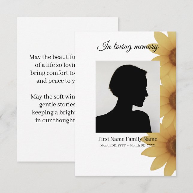Sunflower funeral prayer card (Front/Back)