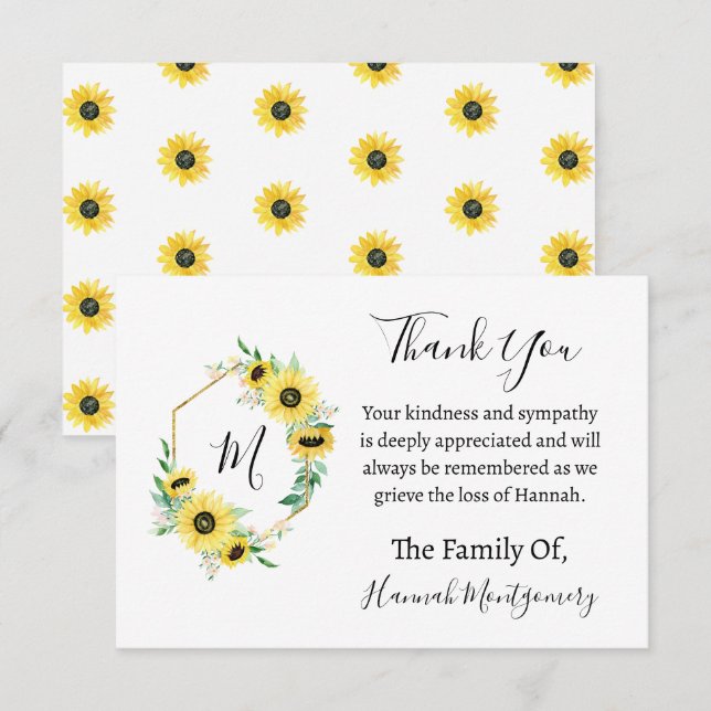 Sunflower Funeral Sympathy Thank You Card (Front/Back)