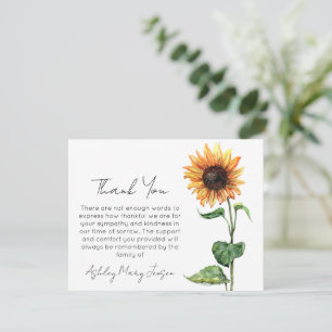 Sunflower Funeral Thank You Card Bereavement