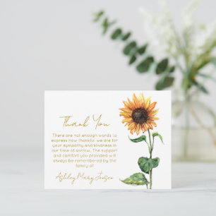 Sunflower Funeral Thank You Card Bereavement