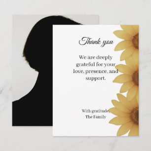 Sunflower funeral thank you card with photo