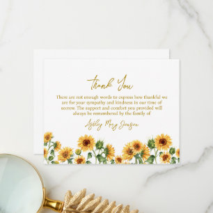 Sunflower Funeral Thank You Note Card Bereavement