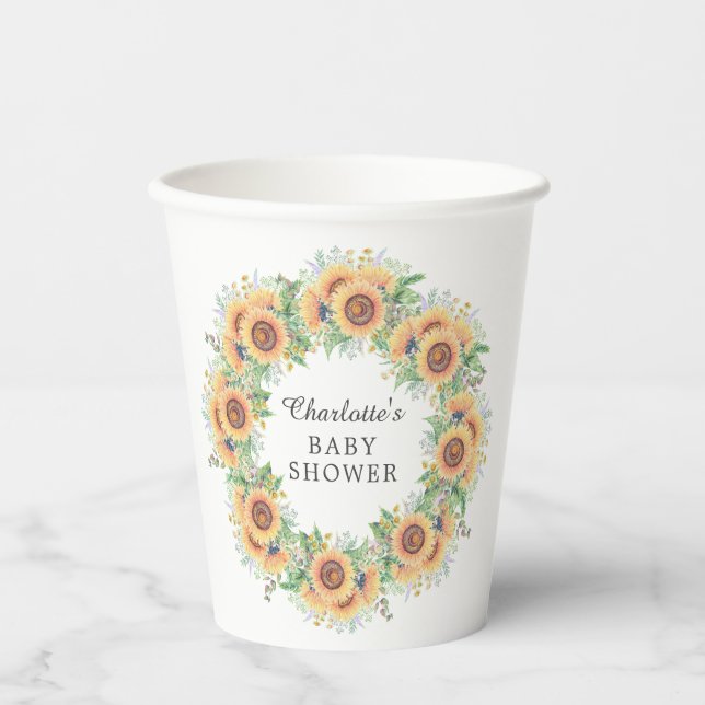 Sunflower Garden Baby Shower  Square Paper Coaster Paper Cups (Front)