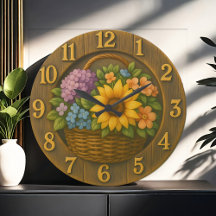 Sunflower Garden Basket Wooden Wall Clock