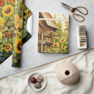 Sunflower Garden Bird Houses 1 Wrapping Paper