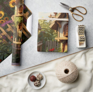 Sunflower Garden Bird Houses Wrapping Paper
