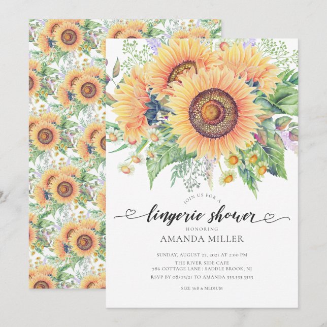 Sunflower Garden Bridal Lingerie Shower Invitation (Front/Back)