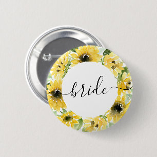 Sunflower Garden Bridal Party Button - Bride