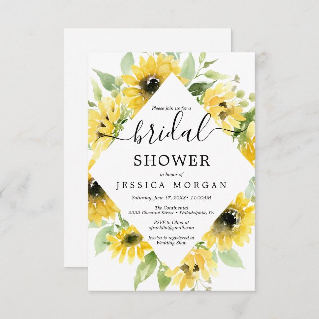 Sunflower Garden Bridal Shower Invitation Card (Front/Back)