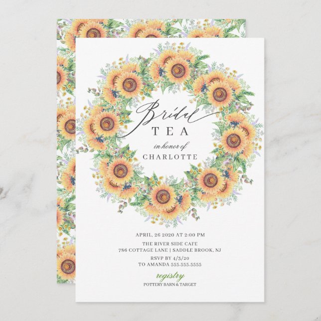 Sunflower Garden Bridal Shower Tea Invitation (Front/Back)