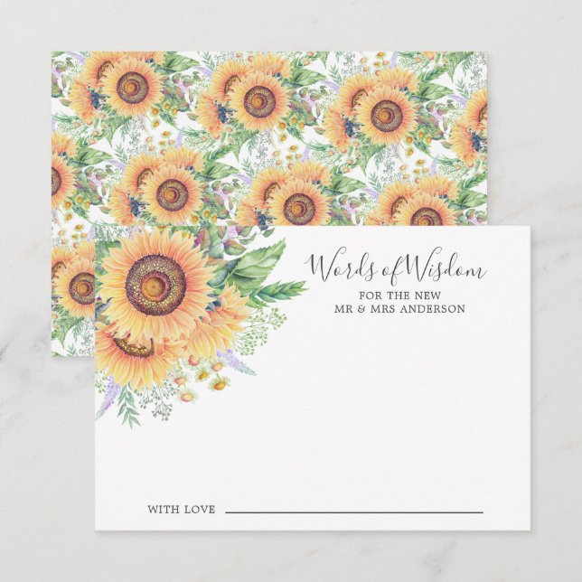 Sunflower Garden Bride Words of Wisdom Card (Front/Back)