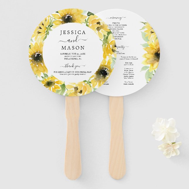Sunflower Garden Circle Wedding Fan Program (Front and Back)