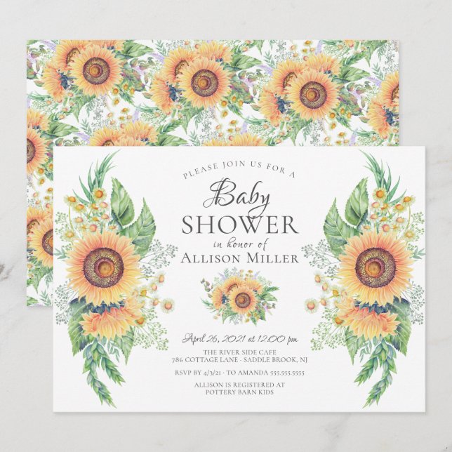Sunflower Garden Floral Bridal Shower  Invitation (Front/Back)