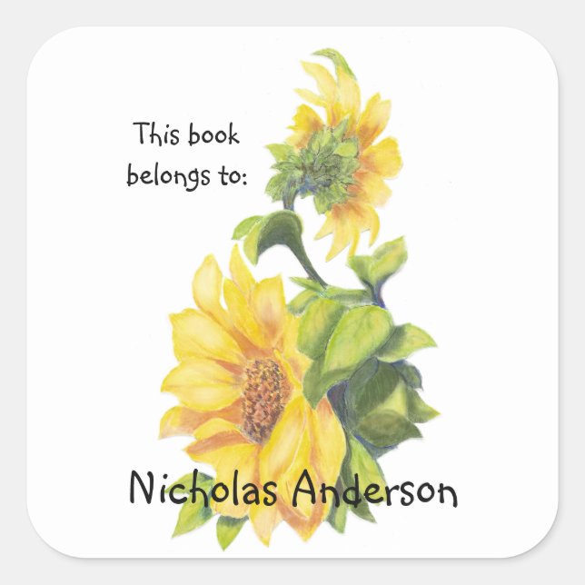 Sunflower Garden Flower art Nature Bookplate Square Sticker (Front)