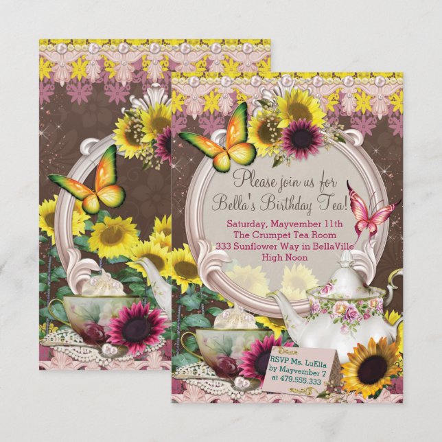 Sunflower Garden Tea Party Invitation (Front/Back)