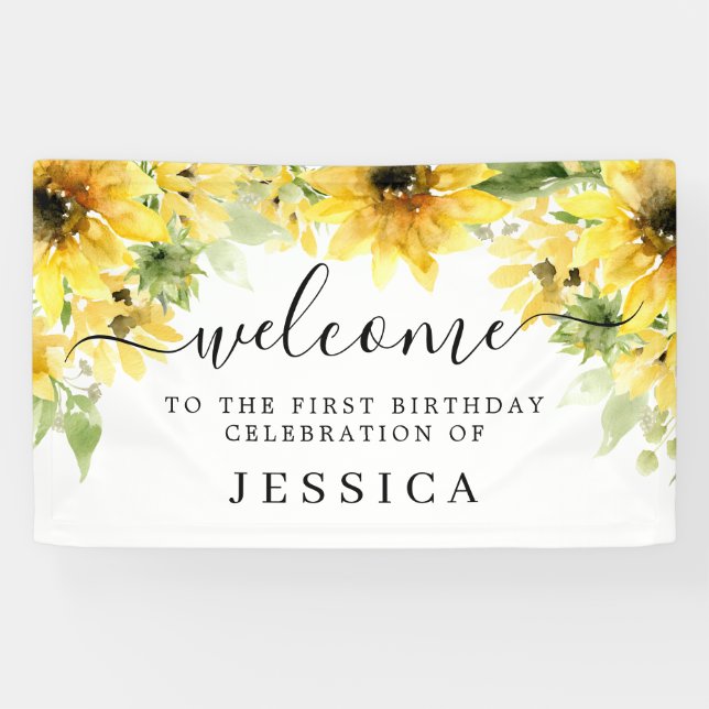 Sunflower Garden Vinyl Birthday Welcome Banner (Horizontal)