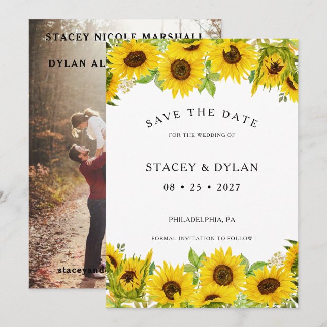 Sunflower Garden Wedding Photo  Save The Date (Front/Back)
