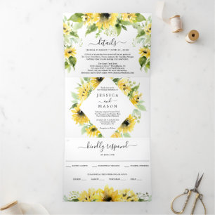 Sunflower Garden Wedding Tri-Fold Invitations