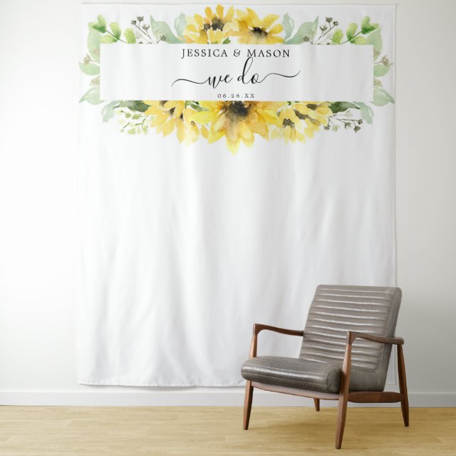 Sunflower Garden Wedding We Do Backdrop Photo Prop Tapestry (In Situ)
