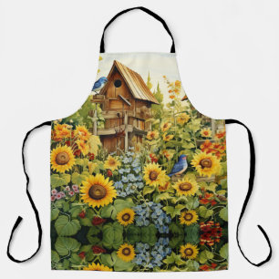 Sunflower garden with bird houses apron