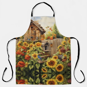Sunflower garden with bird houses apron