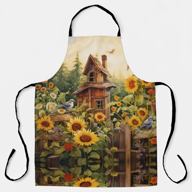 Sunflower garden with bird houses apron (Front)