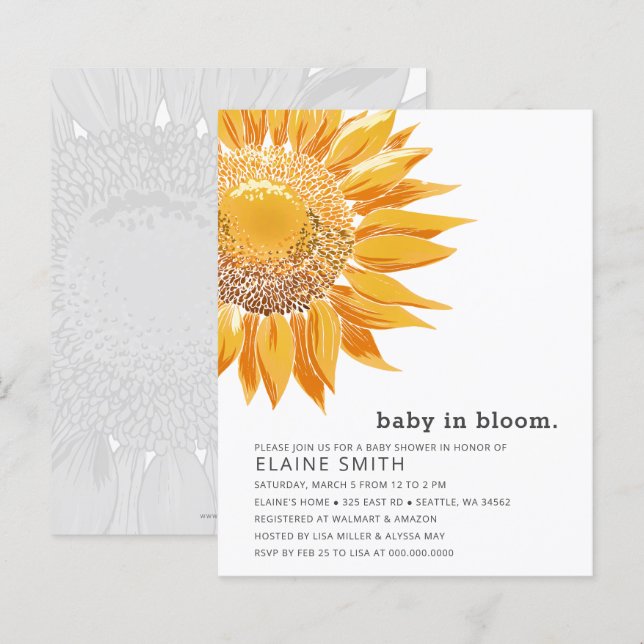 Sunflower Gender Neutral Baby Shower Invitation (Front/Back)