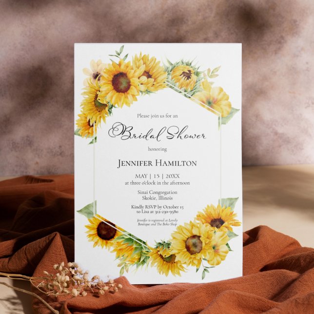 Sunflower Geometric Autumn Fall Bridal Shower Invitation (Creator Uploaded)