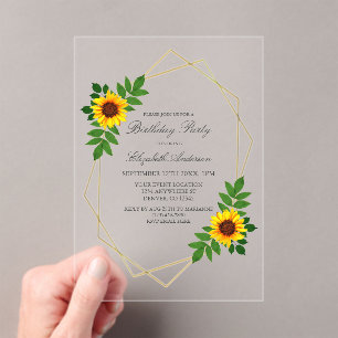 Sunflower Geometric Birthday Acrylic Invitations
