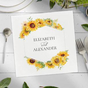 Sunflower Geometric Floral Fall Autumn Wedding Napkin