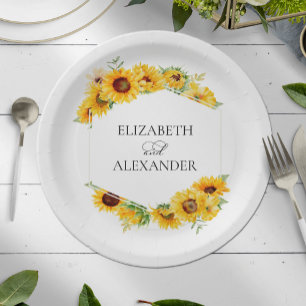 Sunflower Geometric Floral Fall Autumn Wedding Paper Plate