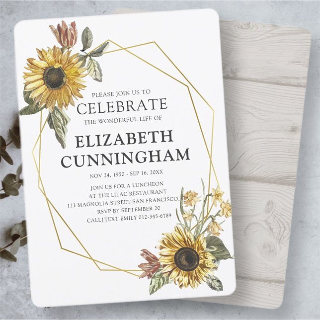 Sunflower Geometric Memorial Celebration Of Life Invitation (Creator Uploaded)