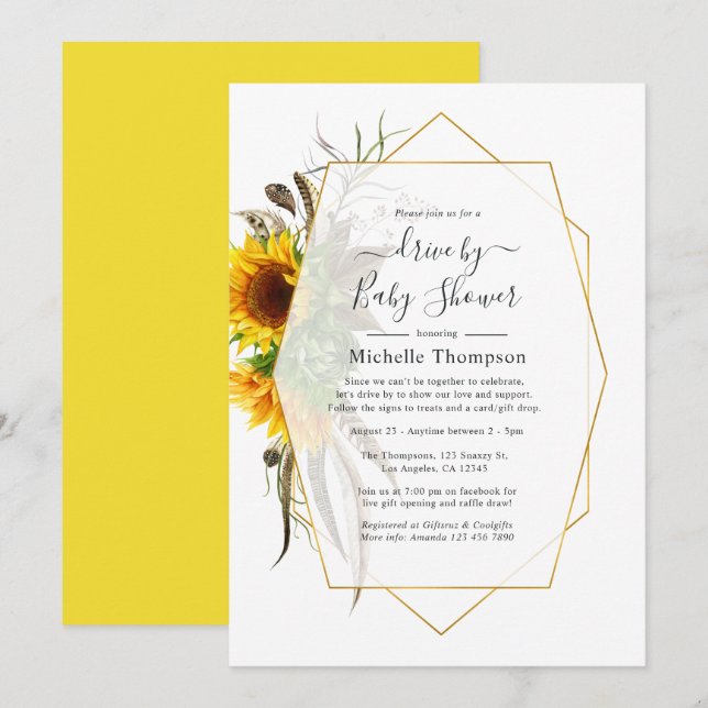 Sunflower Geometric Summer Drive By Shower Invitation (Front/Back)