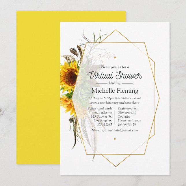 Sunflower Geometric Summer Virtual Baby Shower Invitation (Front/Back)
