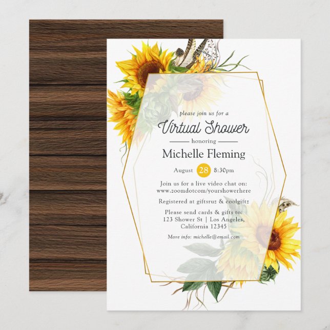 Sunflower Geometric Virtual Bridal or Baby Shower Invitation (Front/Back)
