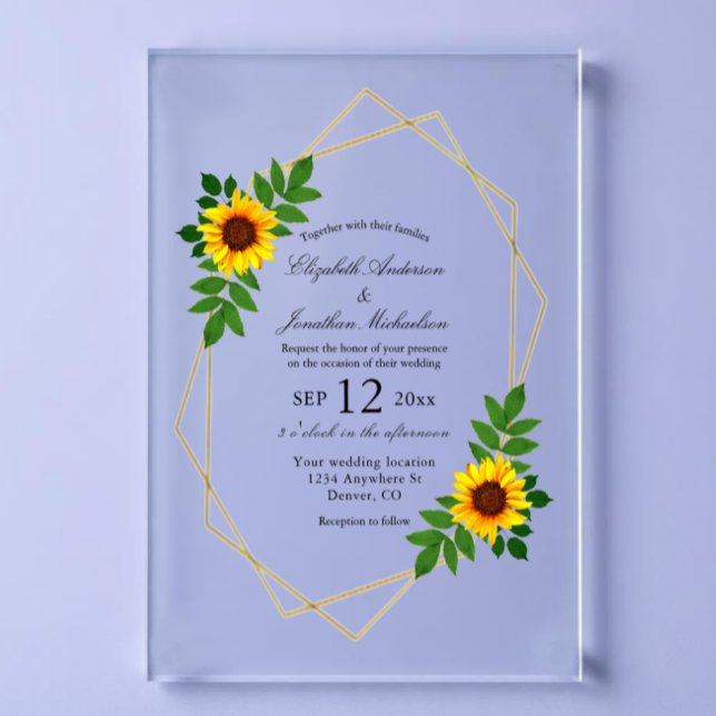Sunflower Geometric Wedding Acrylic Invitations (Creator Uploaded)