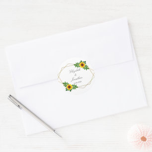 Sunflower Geometric Wedding Classic Round Sticker