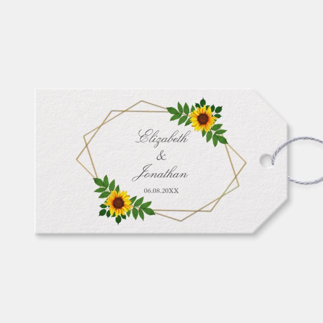 Sunflower Geometric Wedding Gift Tags (Front (Horizontal))