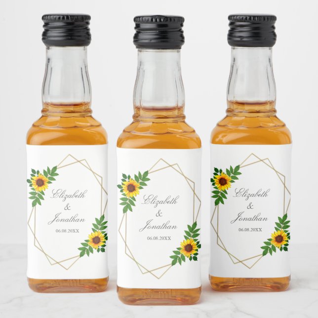 Sunflower Geometric Wedding Liquor Bottle Label (Bottles)