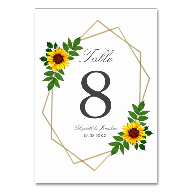 Sunflower Geometric Wedding Table Number (Front)