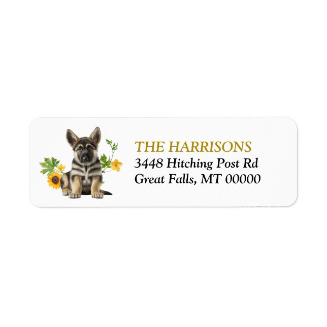 Sunflower German Shepherd Puppy Return Address  (Front)